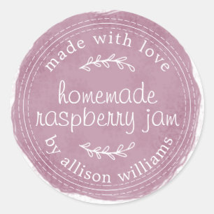 Sticker Rond Pot de confiture de framboise fait maison rustique