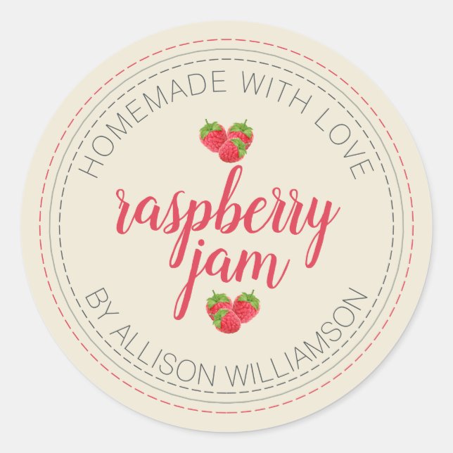 Sticker Rond Pot de Confiture de Framboise Maison Rustique Anti (Devant)