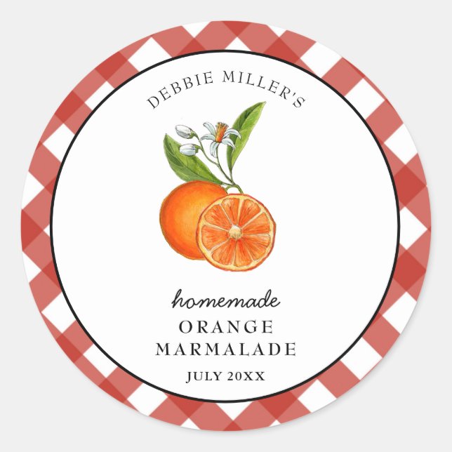 Sticker Rond Pot de confiture de marmelade d'orange à l'aquarel (Devant)