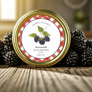 Sticker Rond Pot de confiture de mûre à l'aquarelle Gingham