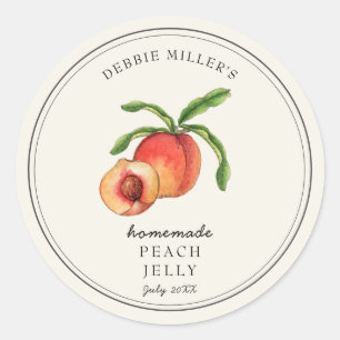 Sticker Rond Pot de confiture de pêche de style vintage sur fon