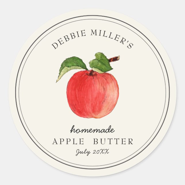 Sticker Rond Pot de confiture de pomme au beurre vintage fait m (Devant)