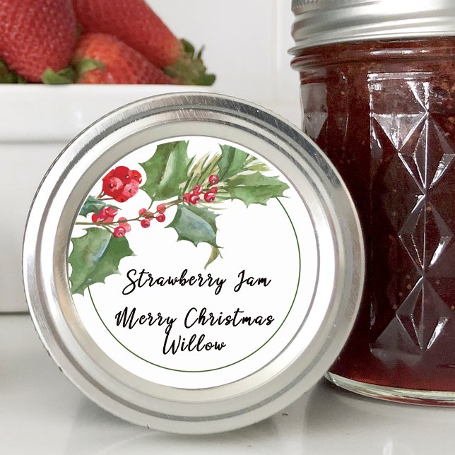 Sticker Rond Pot de confiture vide Holly Berry fait maison (Holly Berry Blank Jar Canning Homemade Classic Round Sticker)