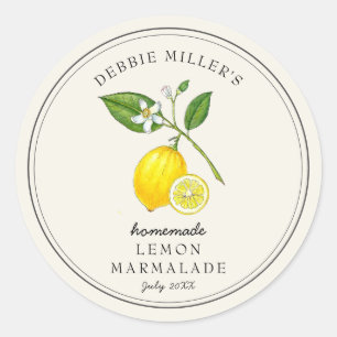 Sticker Rond Pot de confiture vintage au citron sur fond blanc 