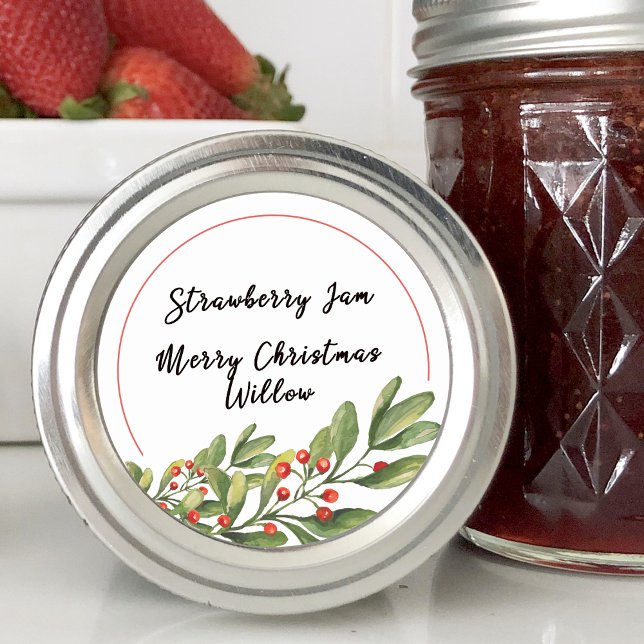 Sticker Rond Pot de conservation fait maison vide Holly Berry (Holly Berry Blank Homemade Jar Canning Classic Round Sticker)