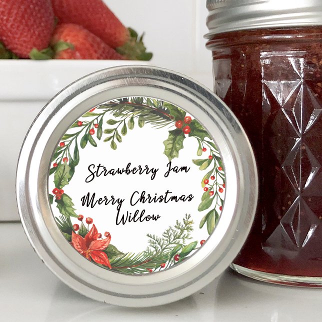 Sticker Rond Pot de conservation fait maison vierge de verdure  (Winter Greener Blank Homemade Jar Canning Classic Round Sticker)