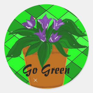 Sticker Rond Pot de fleurs Va Vert
