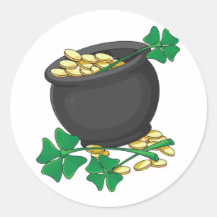 Sticker Rond Pot de jour de la Saint-Patrick et trèfles chanceu