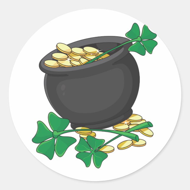 Sticker Rond Pot de jour de la Saint-Patrick et trèfles chanceu (Devant)