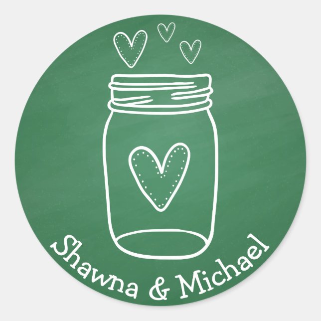 Sticker Rond Pot de maçon rustique coeurs de mariage tableau no (Devant)