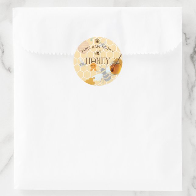 Sticker Rond Pot de miel abeille miel nid d'abeille rucher (Sac)