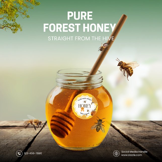 Sticker Rond Pot de miel abeille miel nid d'abeille rucher (Créateur téléchargé)