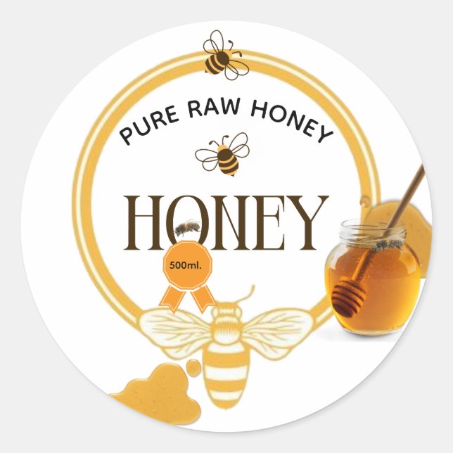 Sticker Rond Pot de miel abeille miel ruche Apiculture (Devant)