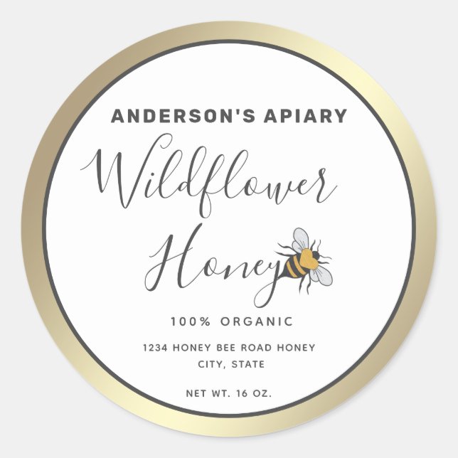 Sticker Rond pot de miel d'abeille au coeur moderne (Devant)