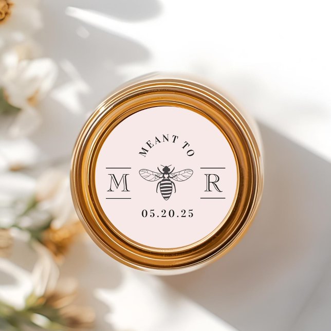 Sticker Rond Pot de miel de mariage rose doux destiné à l'abeil (Créateur téléchargé)