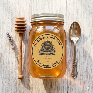Sticker Rond Pot de miel de rucher d'abeille à miel Miel bio