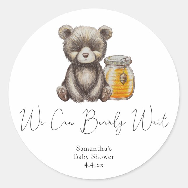 Sticker Rond Pot de miel et ours en peluche - Nous pouvons à pe (Devant)