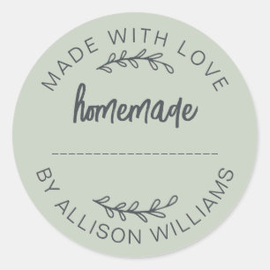 Sticker Rond Pot de nourriture maison fait avec amour écriture