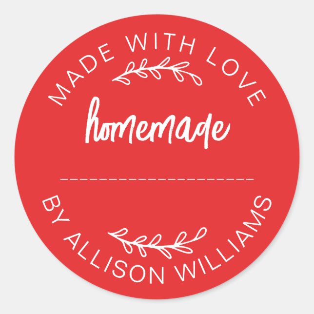 Sticker Rond Pot de nourriture maison fait avec amour Rouge vif (Devant)