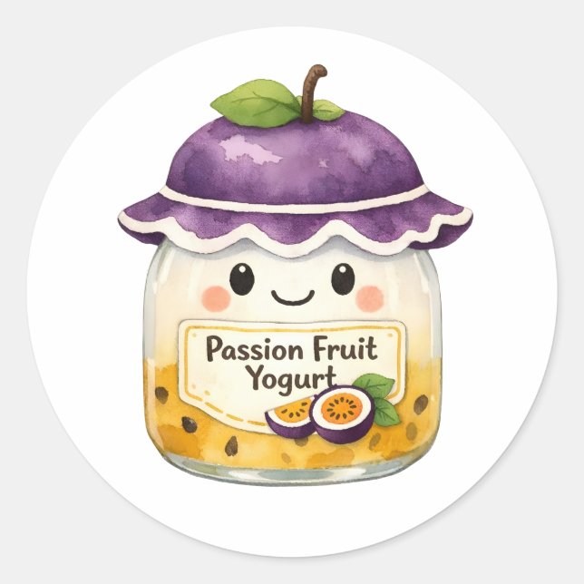 Sticker Rond Pot de yaourt au fruit de la passion aquarelle mig (Devant)