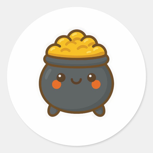 Sticker Rond Pot d'or Kawaii (Devant)