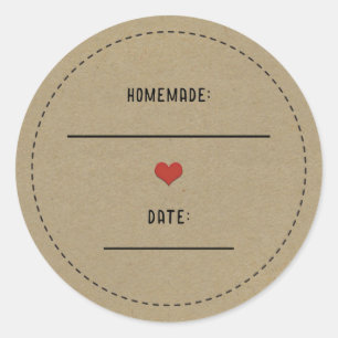Sticker Rond Pot en verre brun rustique Kraft avec coeur rouge 