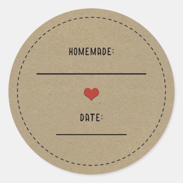 Sticker Rond Pot en verre brun rustique Kraft avec coeur rouge  (Devant)