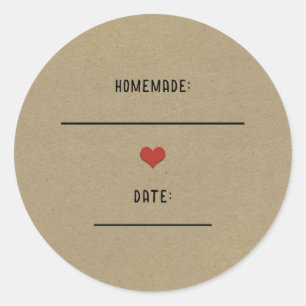 Sticker Rond Pot en verre brun rustique Kraft avec coeur rouge 