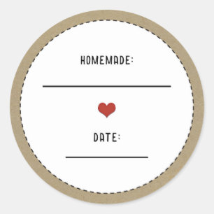 Sticker Rond Pot en verre brun rustique Kraft avec coeur rouge 