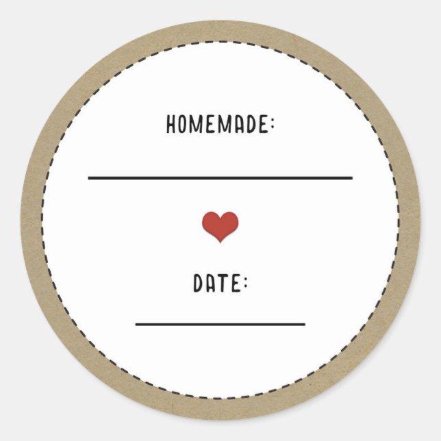 Sticker Rond Pot en verre brun rustique Kraft avec coeur rouge  (Devant)