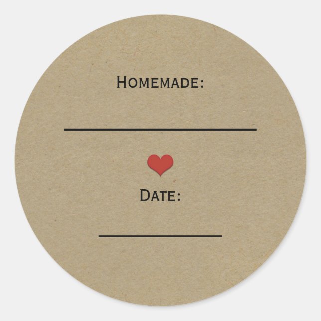 Sticker Rond Pot en verre brun rustique Kraft avec coeur rouge  (Devant)