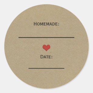 Sticker Rond Pot en verre brun rustique Kraft avec coeur rouge 