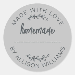 Sticker Rond Pot en verre gris clair écriture manuscrite fait a