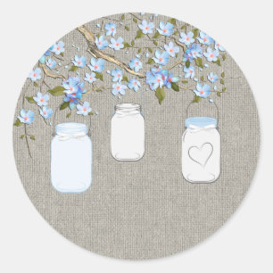 Sticker Rond Pot en verre Mason avec toile de jute bleue