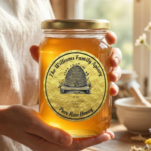 Sticker Rond POT FAUX MIEL D'ABEILLE EN JARRE APIAIRE Label   M