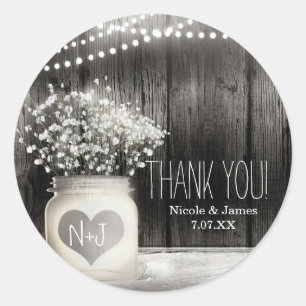 Sticker Rond Pot Mason en forme de cœur & Baby's Breath Mariage