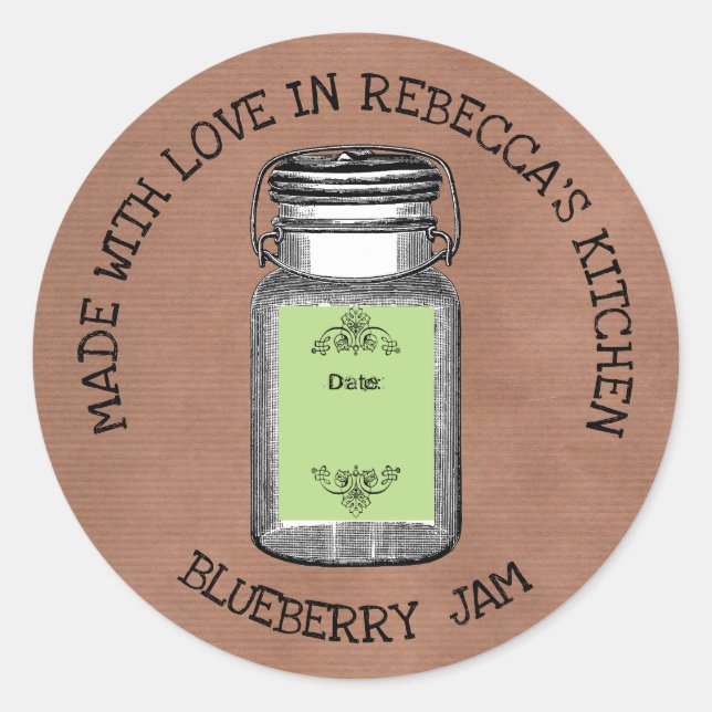 Sticker Rond Pot Mason Jar Antique Conserve| Confiture Faite Ma (Devant)