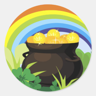 Sticker Rond Pot Of Gold Rainbow St. Patrick's Day Cadeau