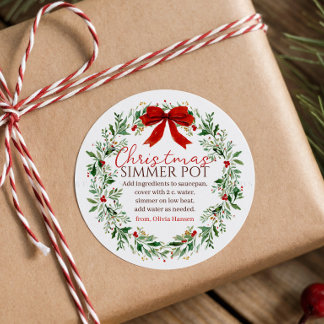 Sticker Rond Pot-pourri de Noël Couronne au ruban rouge