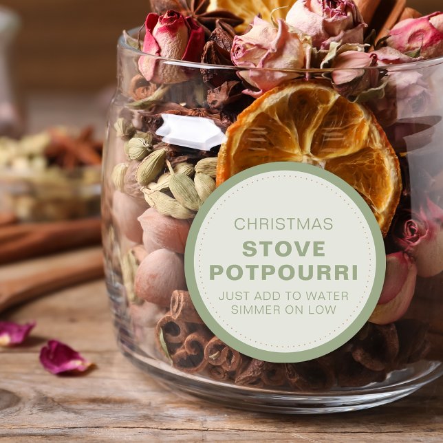 Sticker Rond Pot-pourri de Noël rustique pour poêle (Rustic Christmas Stove Potpourri Classic Round Sticker)