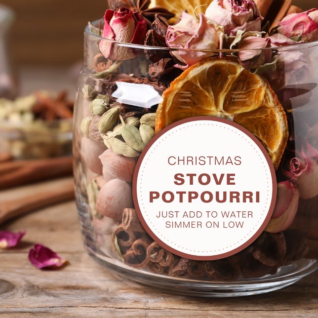 Sticker Rond Pot-pourri rustique de Noël pour poêle (Rustic Christmas Stove Potpourri Classic Round Sticker)