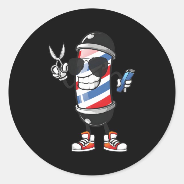 Sticker Rond Poteau De Barbier Pour Barbershop Coiffeuse (Devant)