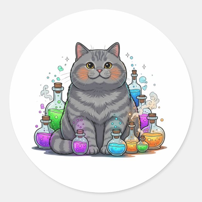 Sticker Rond Potion Brit - British Shorthair Cat Halloween (Devant)