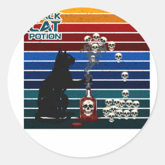 Sticker Rond Potion de Chat Noir Magique Art Rétro de Crâne