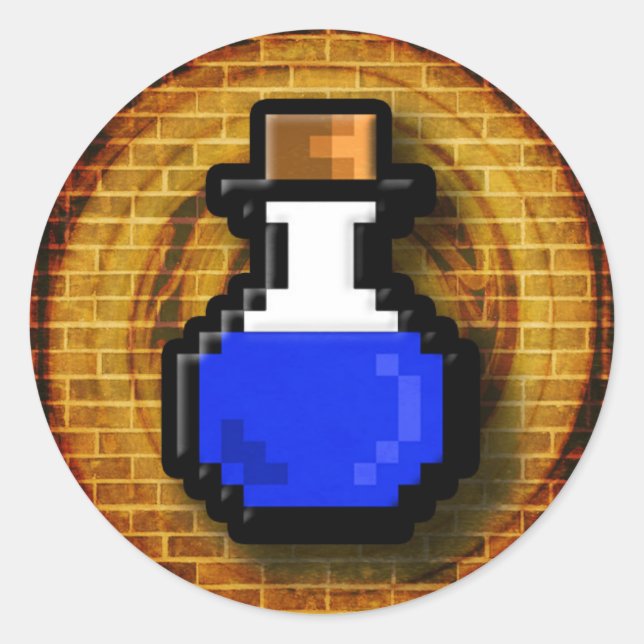 Sticker Rond Potion de mana 8 bits Flash Gold (Devant)
