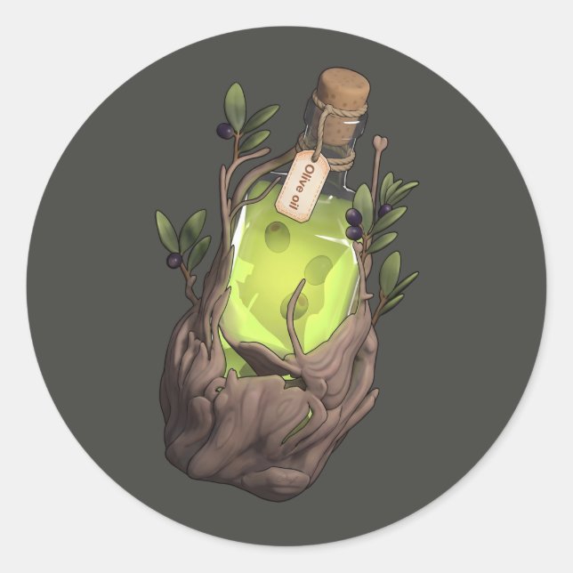 Sticker Rond Potion d'huile d'olive enchantée (Devant)