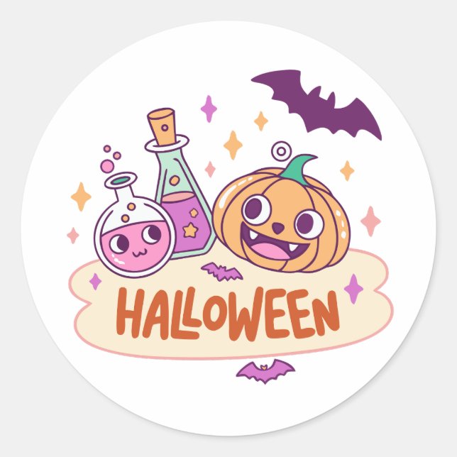 Sticker Rond Potions magiques de Kawaii Halloween (Devant)