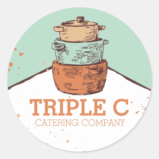 Sticker Rond pots de cuisines empilés rétro casseroles cuisinie (Devant)