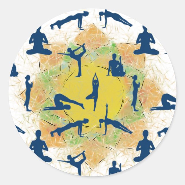 Sticker Rond Pots De Yoga Avec Dessin De Fleur De Lotus (Devant)
