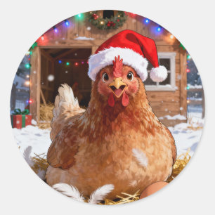 Sticker Rond Poulailler et poule festive mignonne